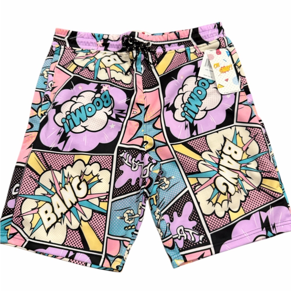 Oh Snap by Drill Comic Print Shorts Boom Bang Pop Art Drawstring Men’s Large